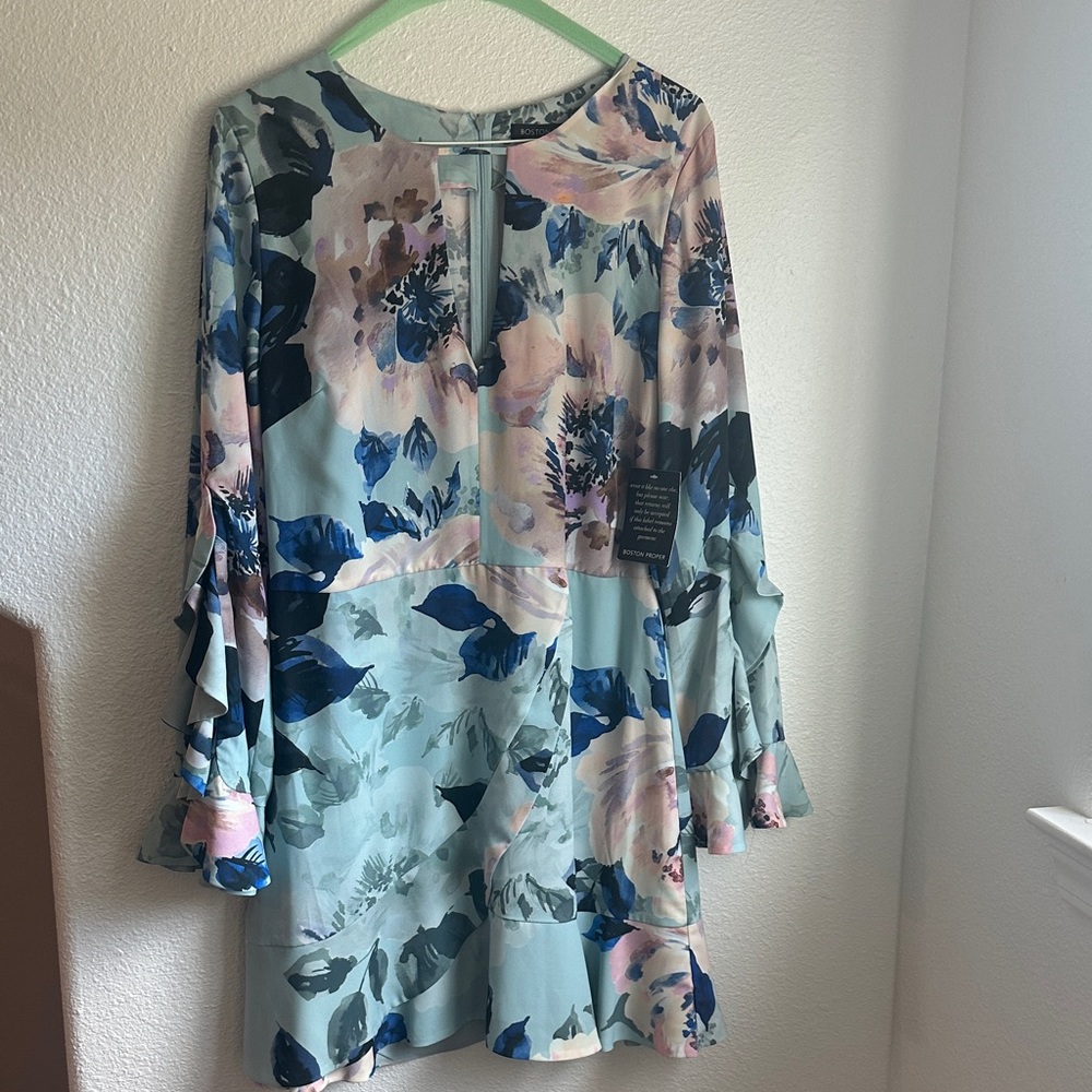 Boston Proper Floral Blue and Pink Dress